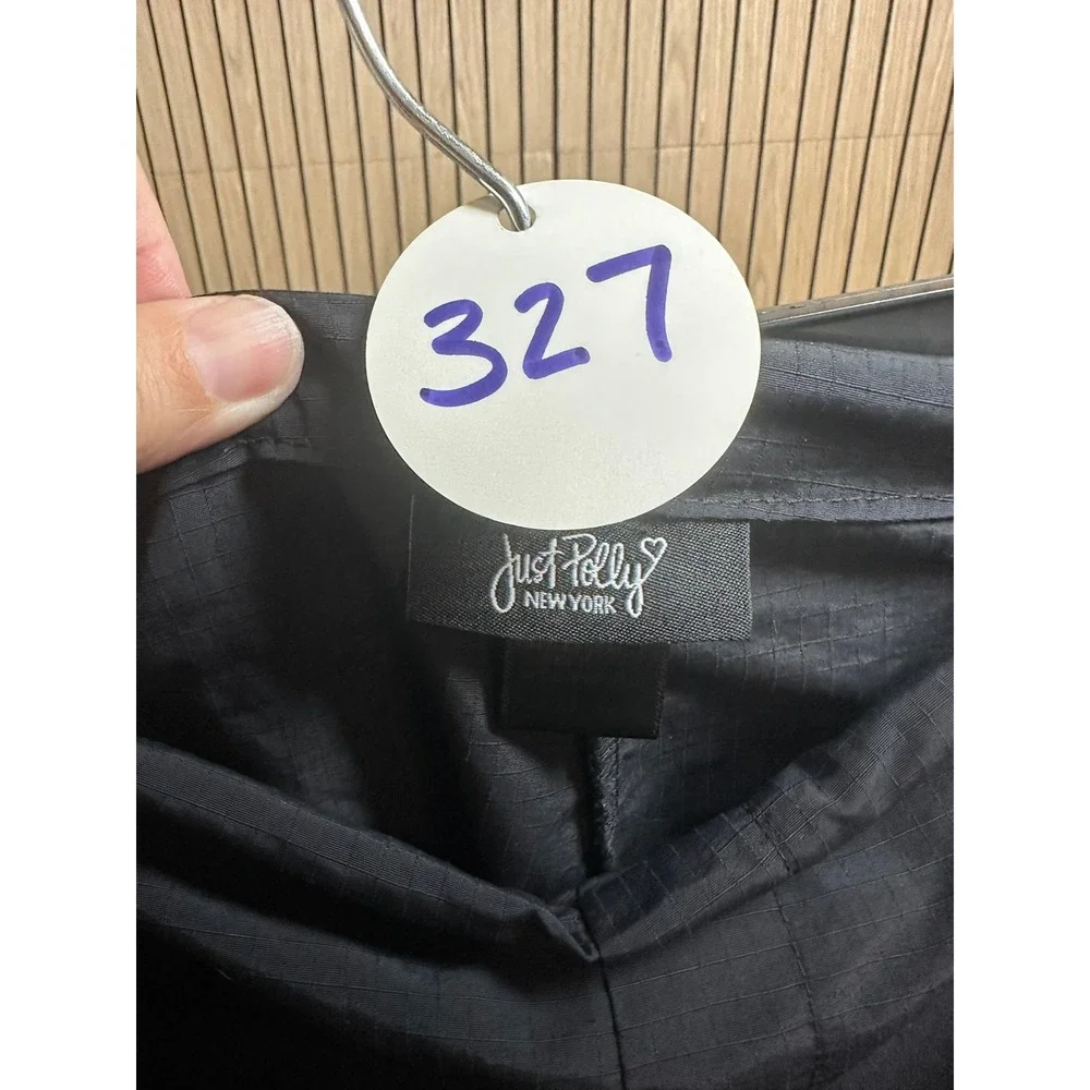 327 Just Polly New York Black Nylon Ripstop Parachute Pants Bungee Hem (L, EUC)